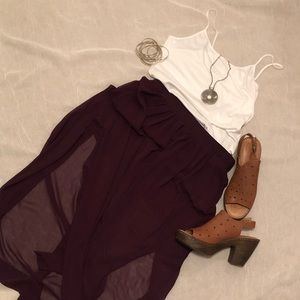 Worthington Plum Sheer Maxi Skirt with Side Slits